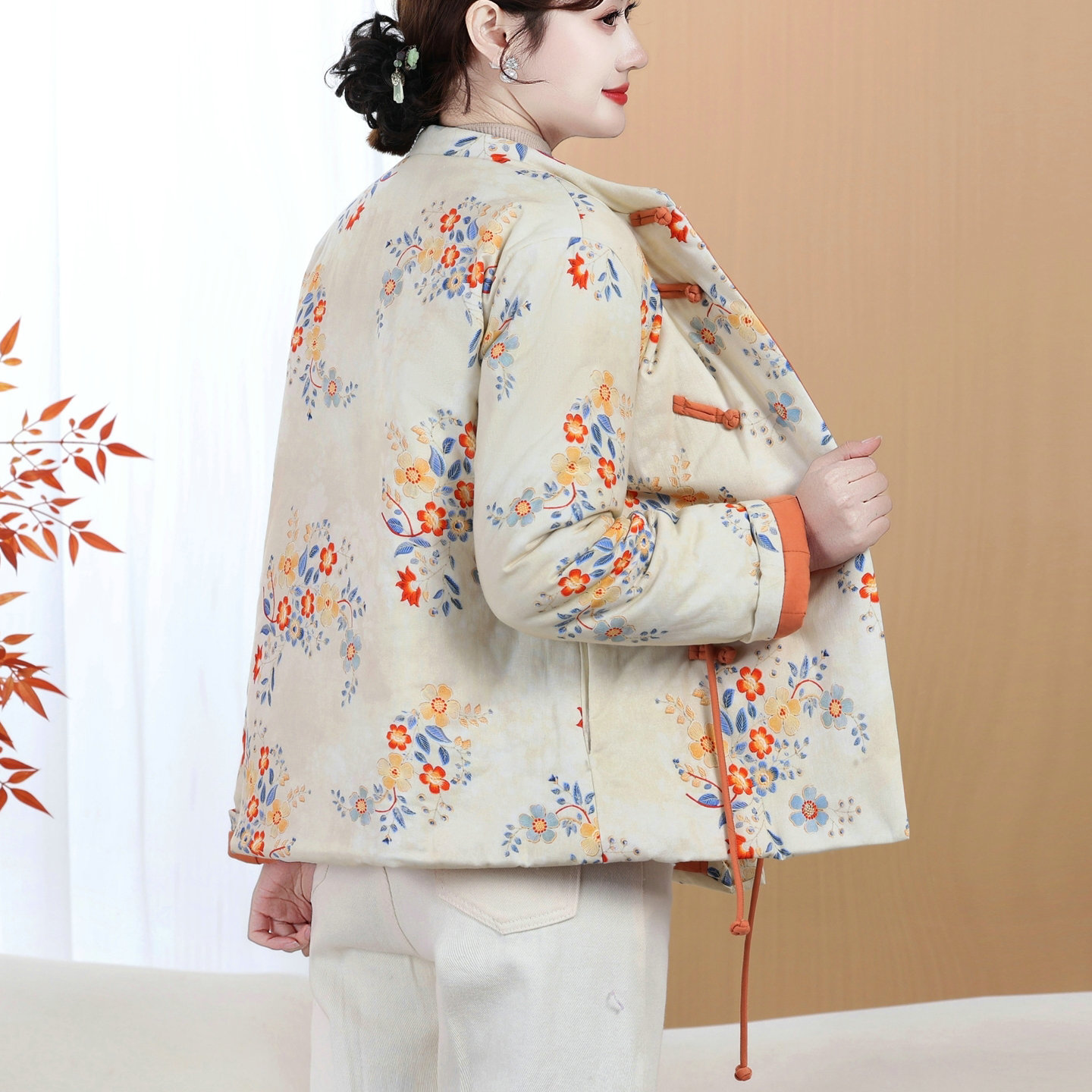 新中式国风盘扣印花棉服女2025冬季新款加厚保暖气质减龄棉衣外套 - 图1