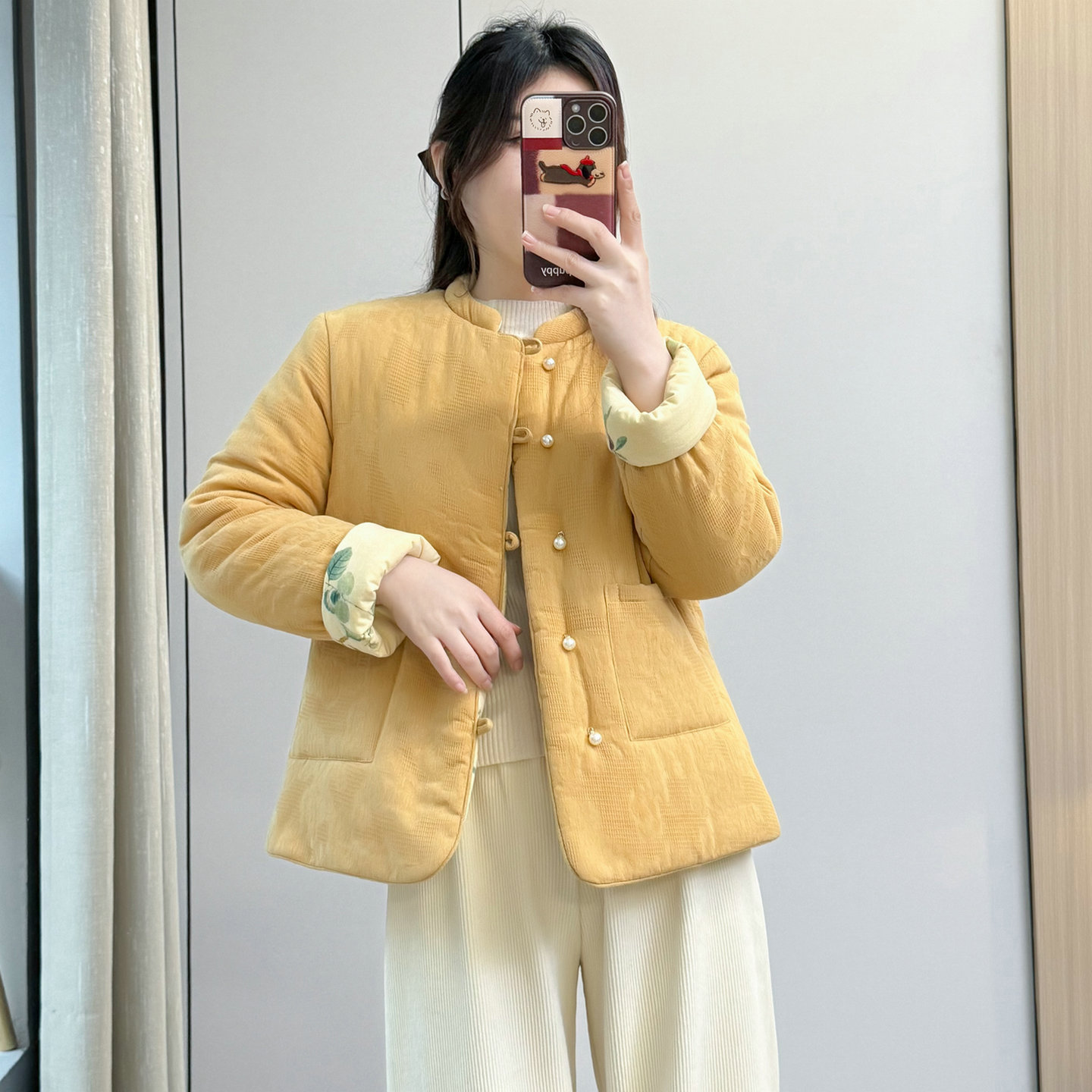 新中式中国风复古盘扣碎花棉服女2025冬季立领加厚保暖花棉袄外套 - 图3