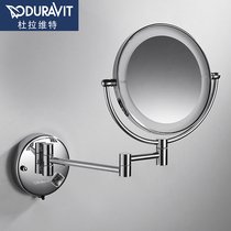 Durabite full copper folding with lamp bathroom beauty mirror free of punch and enlarged make-up mirror wall-mounted telescopic double-sided mirror