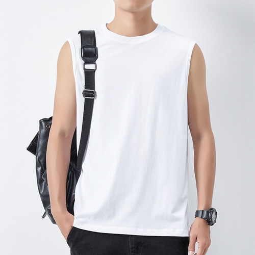 美式无袖t恤男夏季薄款宽松坎肩男装运动健身篮球砍袖背心男上衣 - 图2