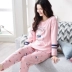 Thẻ tình yêu đồ ngủ nữ mùa xuân và mùa thu cotton dài tay màu hồng Phim hoạt hình giản dị XL dịch vụ gia đình Hàn Quốc - Bộ Pajama