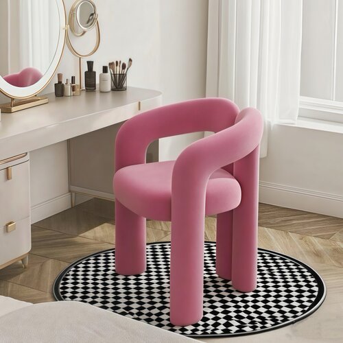 奶油风家用化妆椅梳妆凳美甲店椅子设计师卧室轻奢靠背梳妆台凳子 - 图0