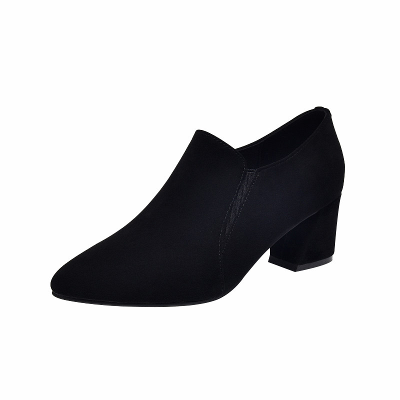 2025新款女士绒面尖头粗跟深口单鞋高跟鞋秋冬加绒女鞋中跟真皮鞋,淘宝优惠券,粉丝福利购,淘宝优惠卷