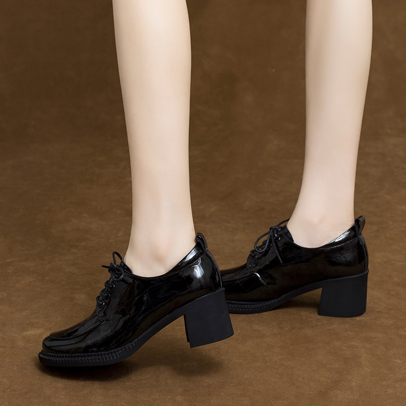 2025新款秋款漆皮女鞋系带粗跟深口单鞋英伦风中跟真皮小皮鞋春秋,淘宝优惠券,粉丝福利购,淘宝优惠卷