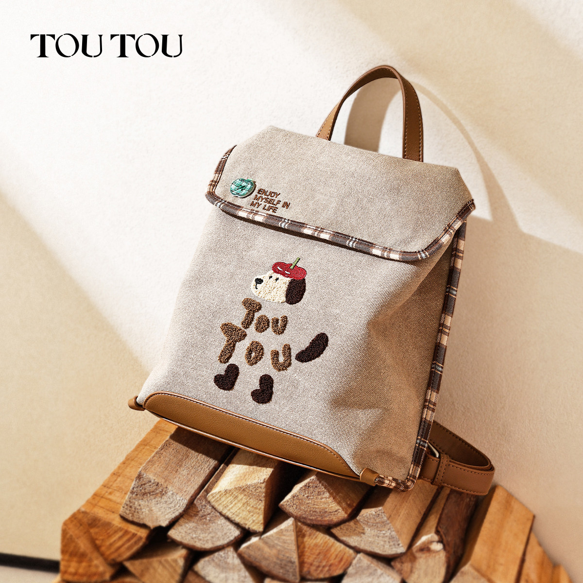 TOUTOU樱桃小狗帆布双肩包大容量通勤轻便出行背包可爱书包送女生,淘宝优惠券,粉丝福利购,淘宝优惠卷