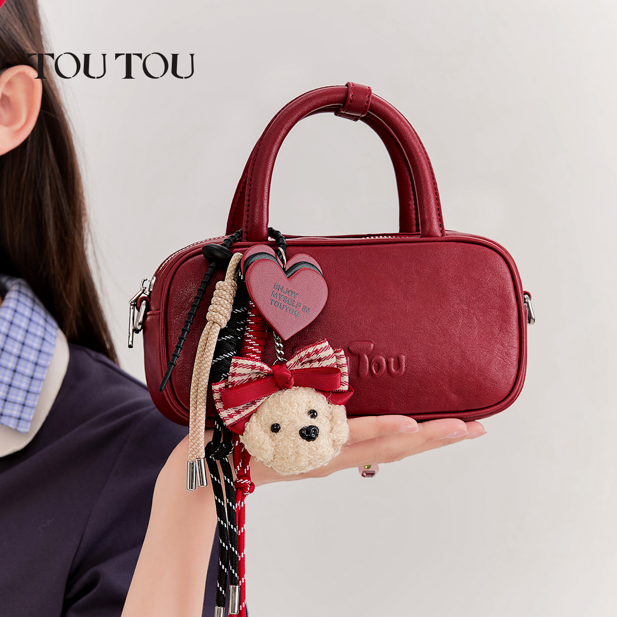 新婚礼物TOUTOU红色包包保龄球包女高级感婚包日常通勤手提斜挎包