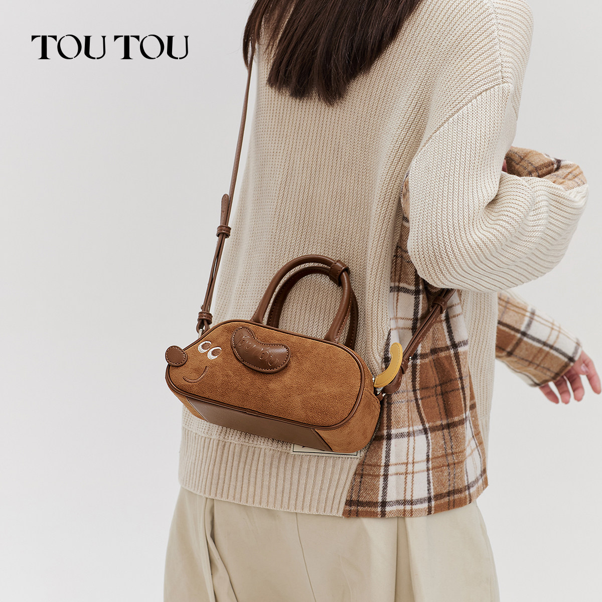 TOUTOU绒面腊肠狗保龄球包可爱手提波士顿包单肩斜挎包外出小拎包,淘宝优惠券,粉丝福利购,淘宝优惠卷