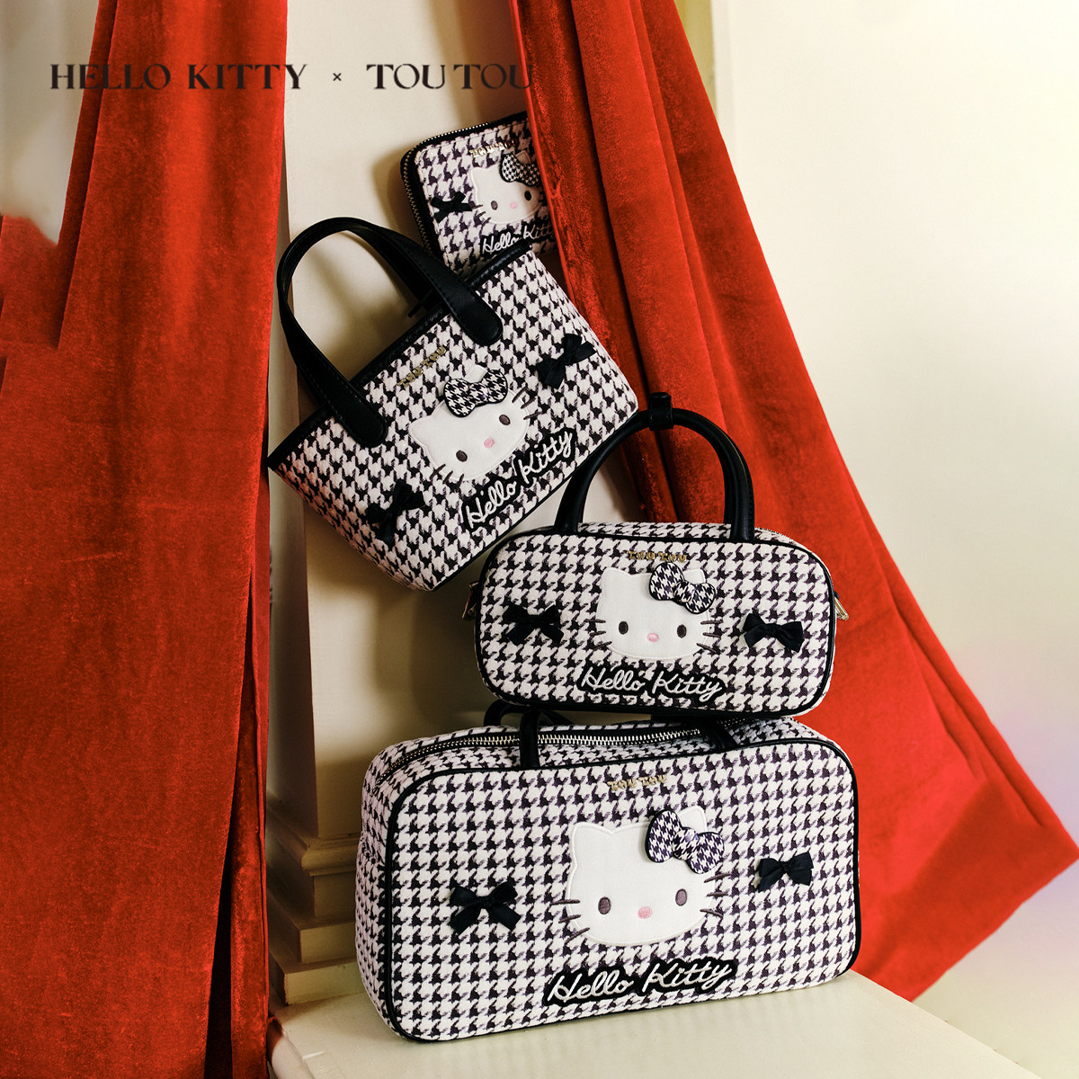 Hellokitty千金系列TOUTOU凯蒂猫哈喽kt千鸟格腋下保龄球波士顿包,淘宝优惠券,粉丝福利购,淘宝优惠卷