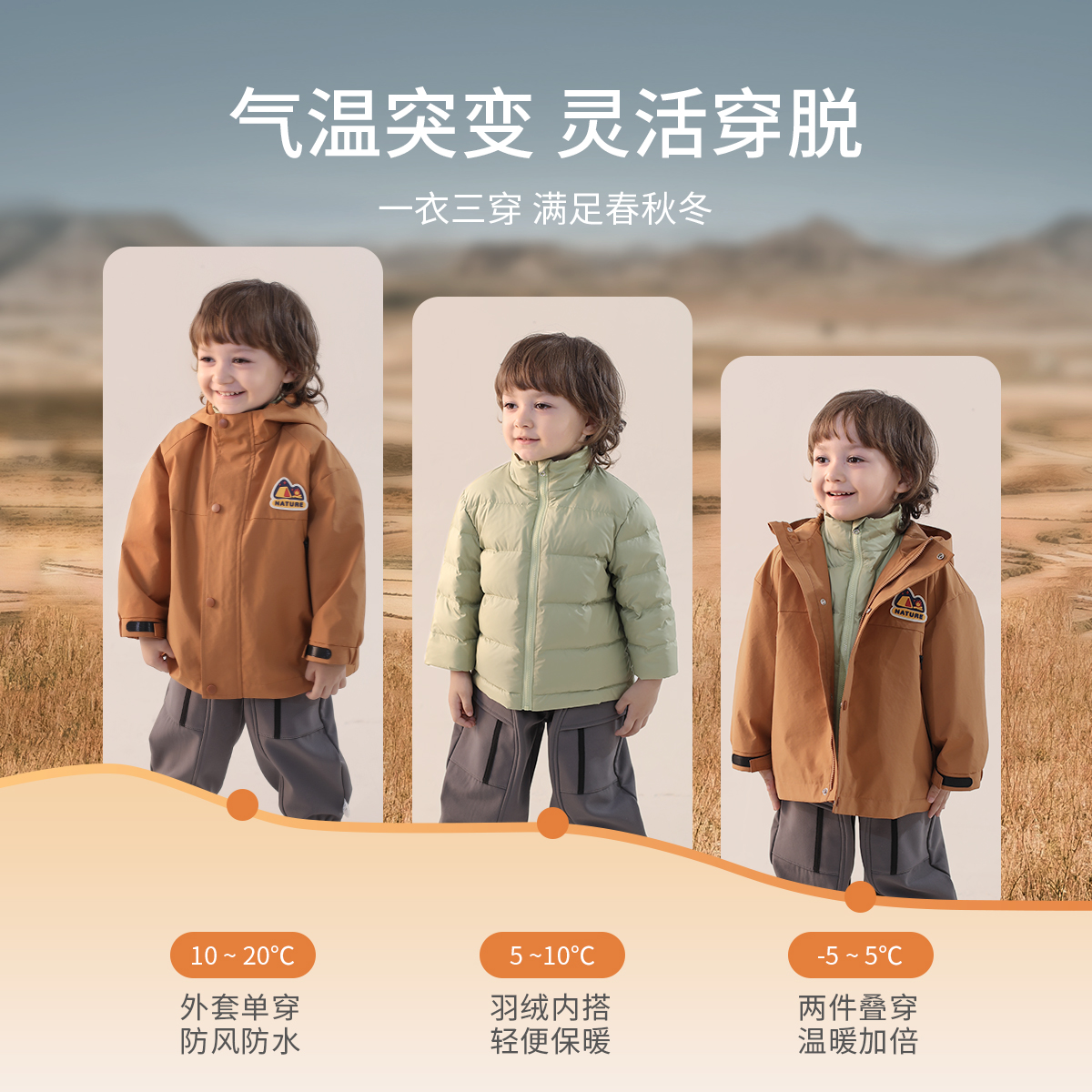 儿童冲锋衣三合一羽绒服可拆卸加厚保暖宝宝冬装白鸭绒女男童外套