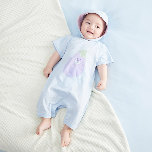 婴儿连体衣短袖哈衣爬服夏季薄款超萌可爱外出服夏装一岁宝宝衣服 - 图1