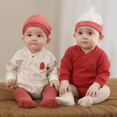 巴厘小猪新生儿春秋季纯棉包屁衣