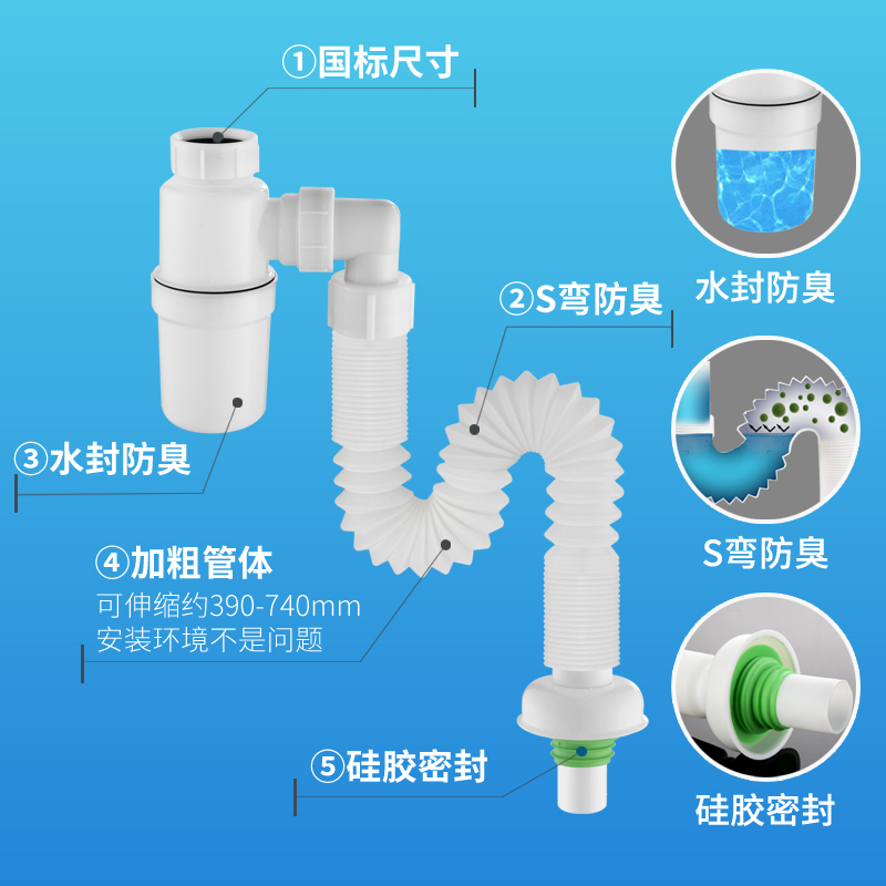 洗脸盆面盆排水管卫生间台盆洗手池防臭下水管落水下水器配件通用 - 图1