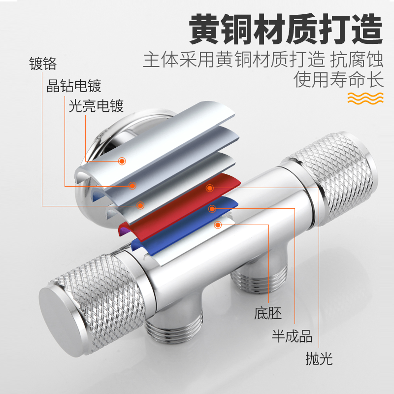 全铜一进二出三通角阀分水器马桶一分二双控洗衣机水龙头双用开关