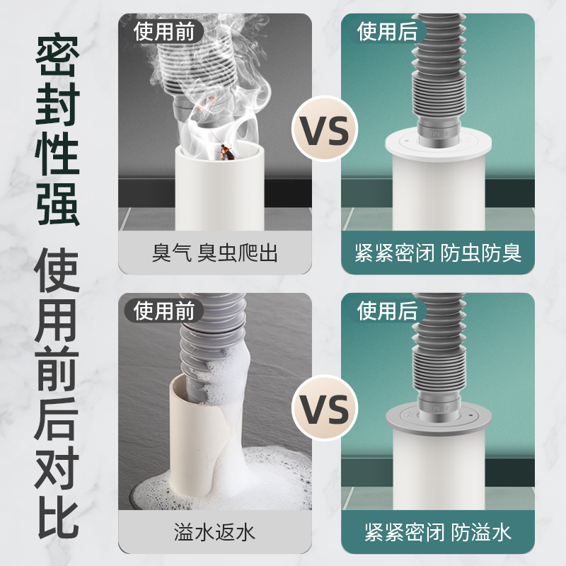 洗衣机排水管防臭密封圈下水道硅胶防臭盖地漏下水管接头防臭神器 - 图0