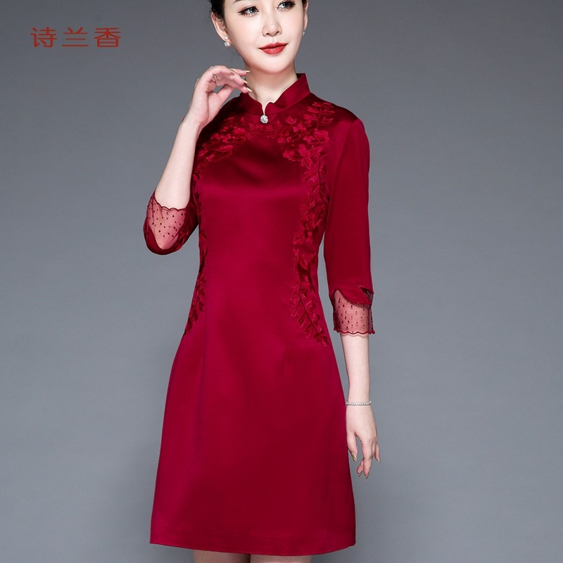 结婚礼妈妈装婚宴旗袍喜婆婆连衣裙 诗兰香中老年女装