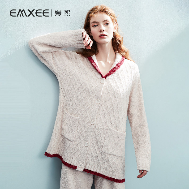 嫚熙春秋季月子服孕妇加绒保暖睡衣 嫚熙家居服套装