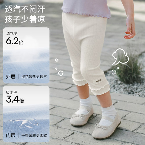 嫚熙童装儿童打底裤春夏透气高弹七分裤防走光安全裤女宝高腰裤子 - 图1