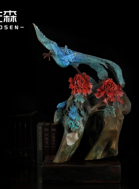 凤凰铜摆件结婚礼品孔雀家居装饰