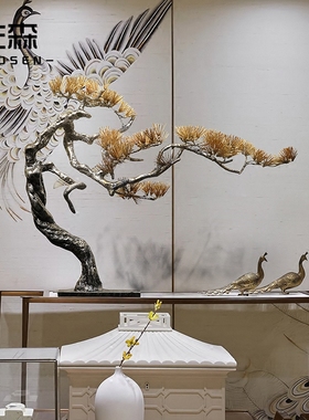 新中式风迎客松摆件入户玄关饰品