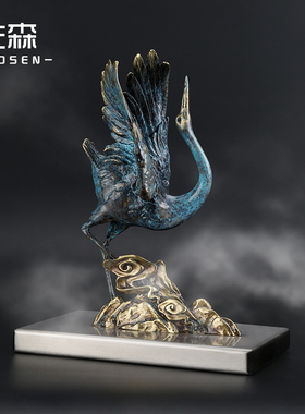 办公室桌面火烈鸟饰品铜仙鹤摆件