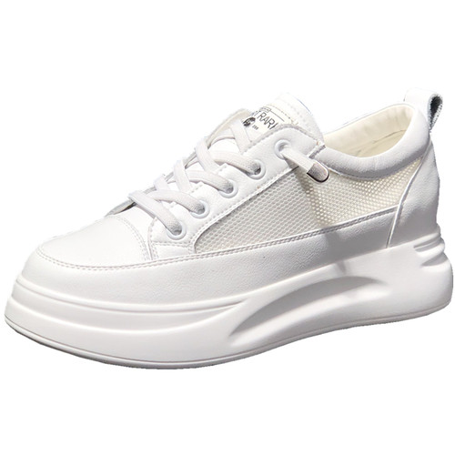 小白鞋女2026新款夏季薄款透气网面鞋百搭厚底松糕5CM内增高女鞋 - 图0