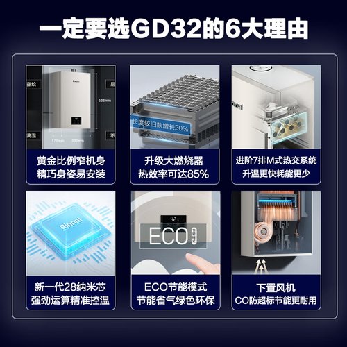 Rinnai/林内 JSQ31-GD32小蛮腰Rro家用恒温ECO节能防冻燃气热水器 - 图0