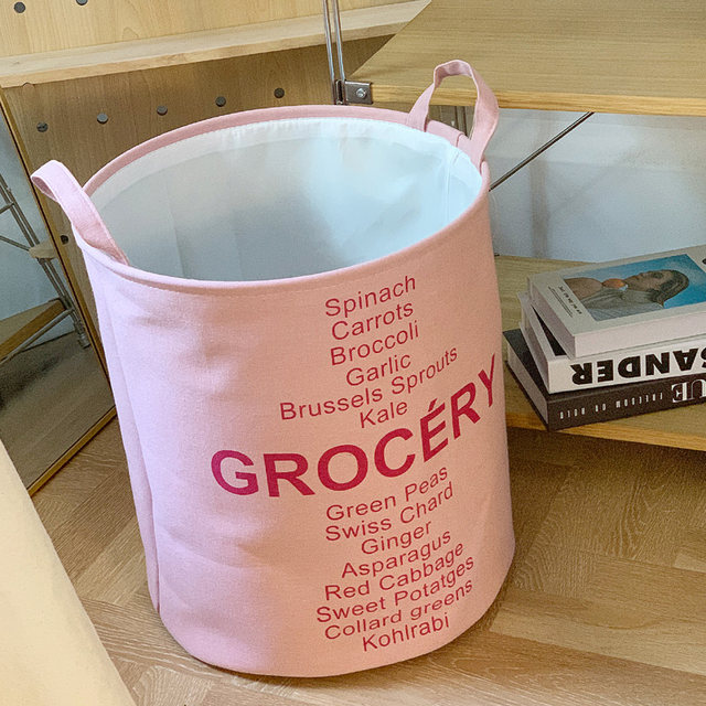 Pink thickened fabric student storage basket dirty clothes bucket