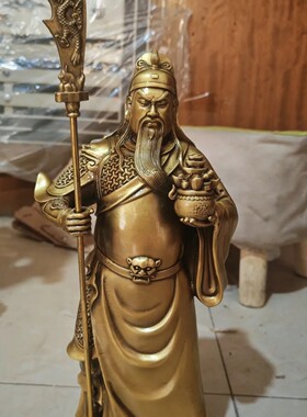 纯黄铜关公摆件武财神关公像家用客厅办公室店铺开业礼品