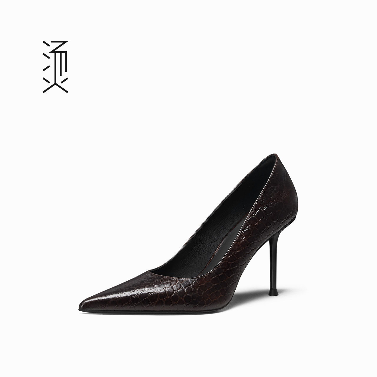 烫社交女鞋牛皮咖啡鳄鱼纹尖头圆口细高跟鞋法式通勤百搭女士单鞋,淘宝优惠券,粉丝福利购,淘宝优惠卷