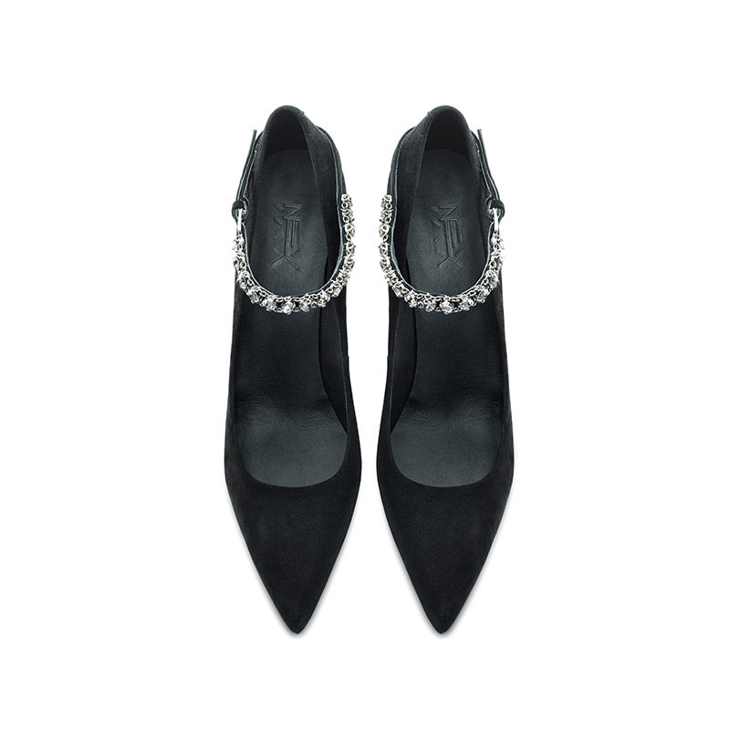 烫社交女鞋2018夏季新款黑色羊猄细高跟鞋时