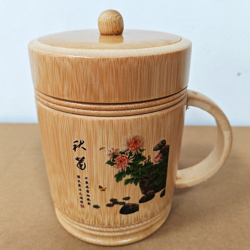 新款带柄杯带盖本色竹杯茶杯水杯天然环保旅游景区热卖竹子工艺品 - 图0