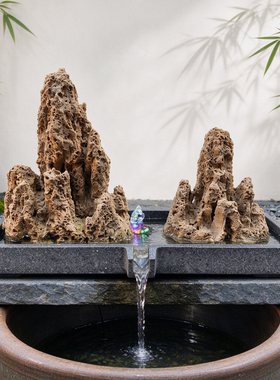 吸水石造景黑大理石循流水槽摆件