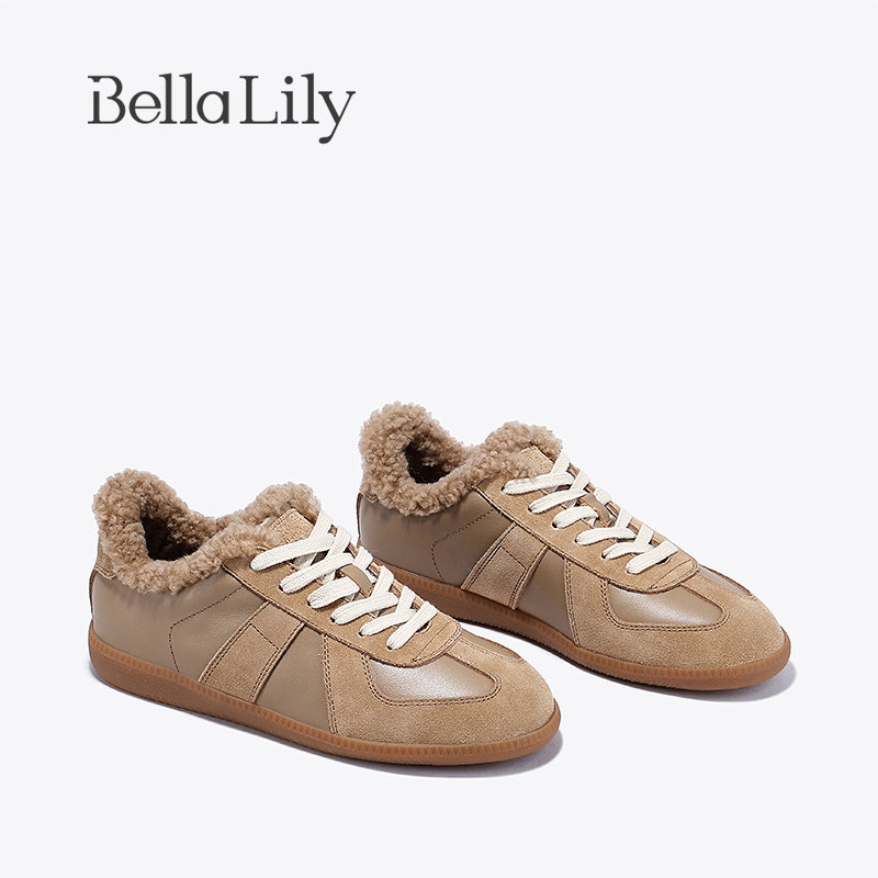 BellaLily新款加绒羊毛德训鞋女舒适透气板鞋平底休闲鞋,淘宝优惠券,粉丝福利购,淘宝优惠卷