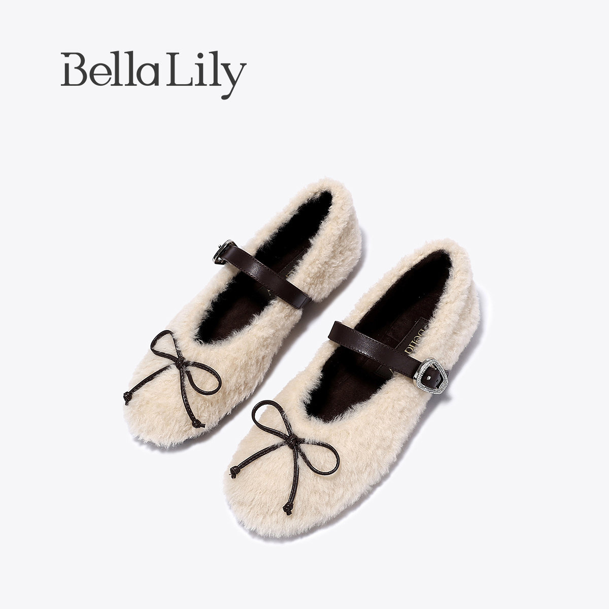 BellaLily2025冬季新款蝴蝶结羊毛玛丽珍单鞋女小香风加绒平底鞋,淘宝优惠券,粉丝福利购,淘宝优惠卷