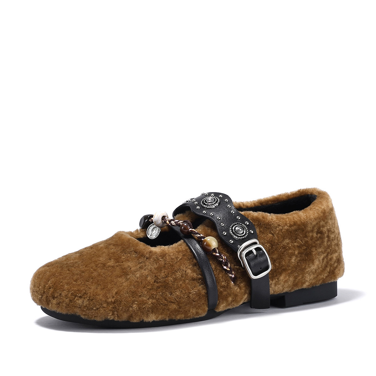 BellaLily2025冬季新款复古精致羊毛玛丽珍平底鞋女加绒毛毛单鞋,淘宝优惠券,粉丝福利购,淘宝优惠卷