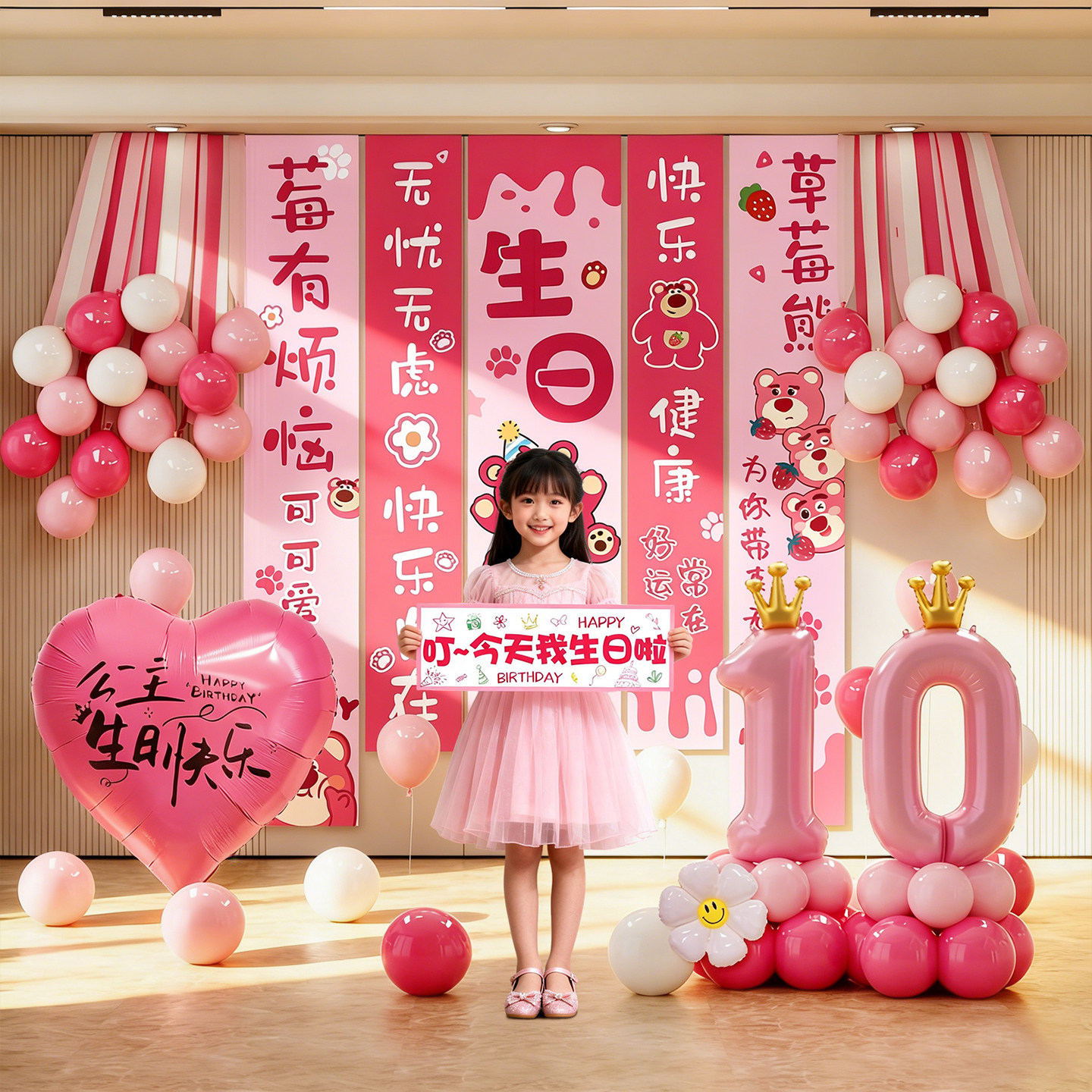 小女孩生日快乐家庭仪式感布置挂布10岁装饰品条幅氛围拍照背景墙,淘宝优惠券,粉丝福利购,淘宝优惠卷