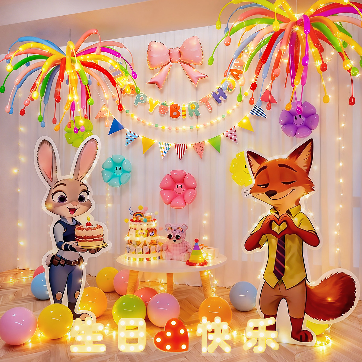 儿童疯狂动物城生日氛围场景布置周岁仪式感朱迪尼克背景墙装饰品,淘宝优惠券,粉丝福利购,淘宝优惠卷