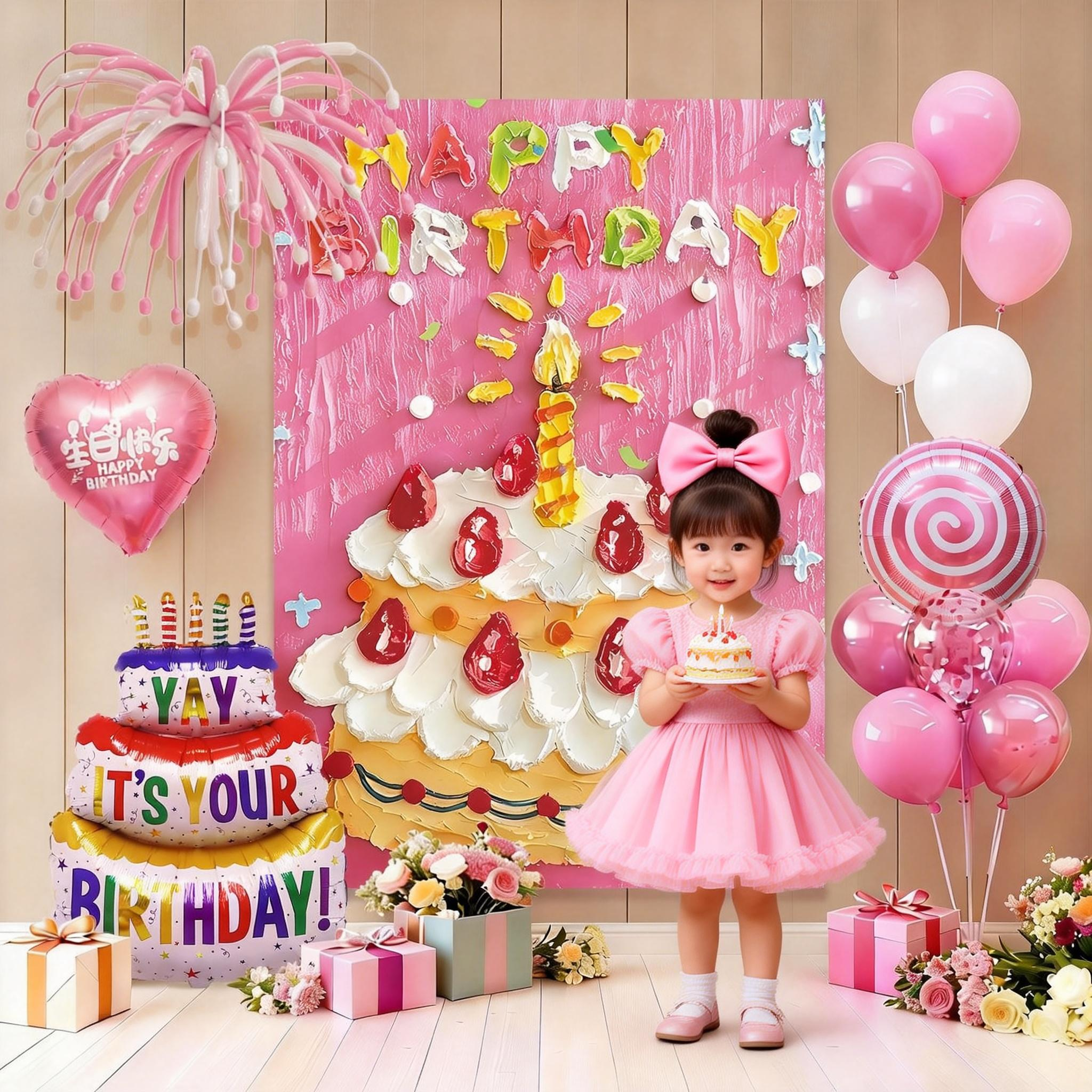 女孩宝宝周岁生日快乐派对蛋糕气球布置挂布拍照背景墙仪式感装饰,淘宝优惠券,粉丝福利购,淘宝优惠卷