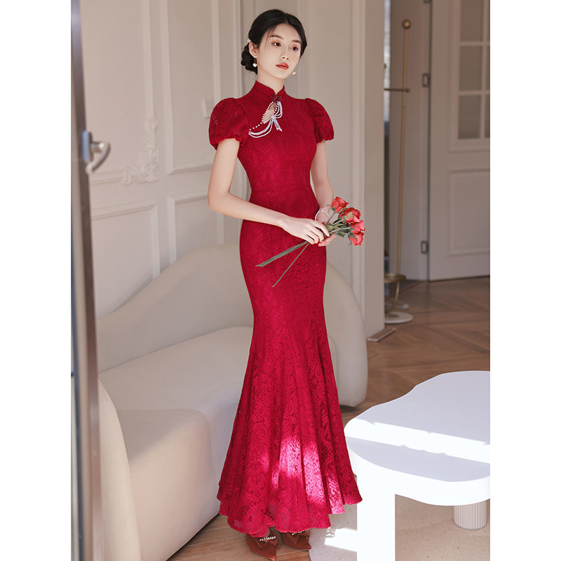 旗袍新娘2023新款夏季蕾丝感敬酒服 骄步旗袍