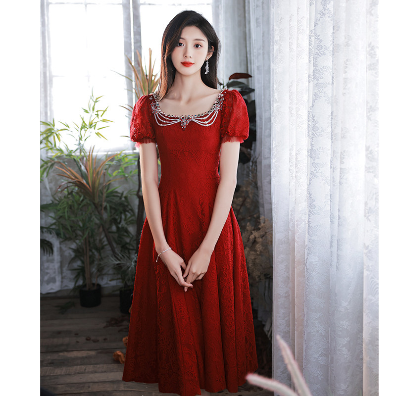 新娘高级感夏季高端法式红色敬酒服 骄步礼服/晚装