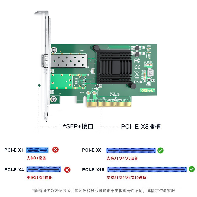 10G万兆网卡 PCI-E光纤服务器网卡光口单双口SFP+接口 Intel 82599ES芯片 X520-DA2/DA1 X540/X550/X710 40G-图0