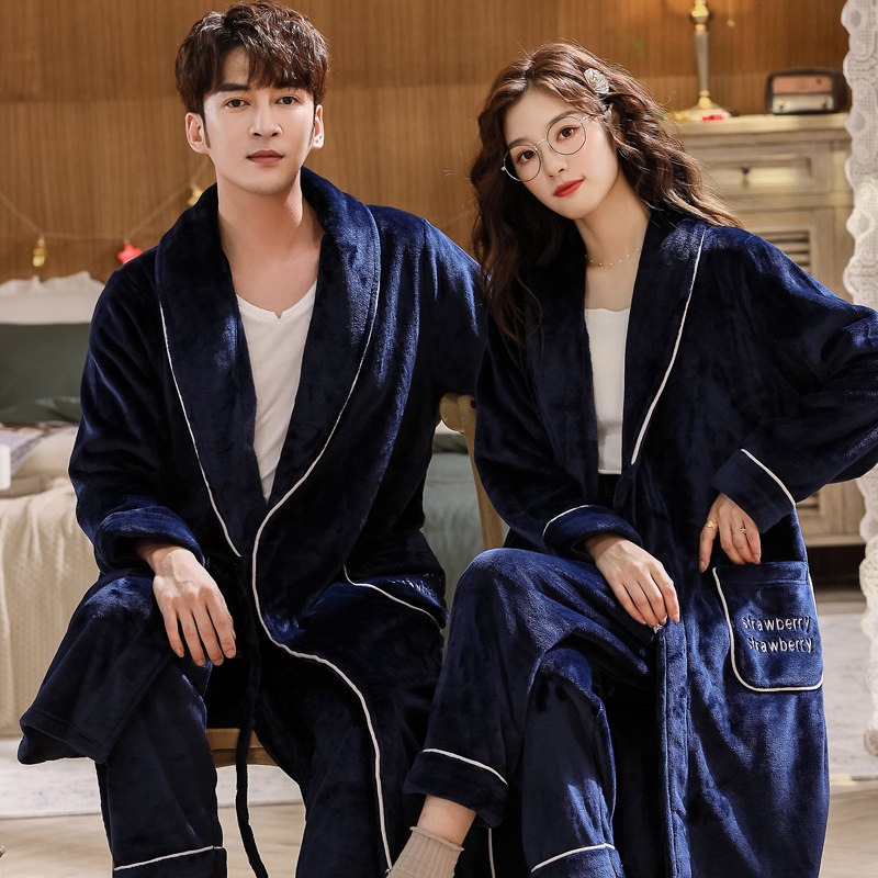 男冬季珊瑚绒情侣加绒法兰绒睡衣 美依婖内衣睡袍/浴袍