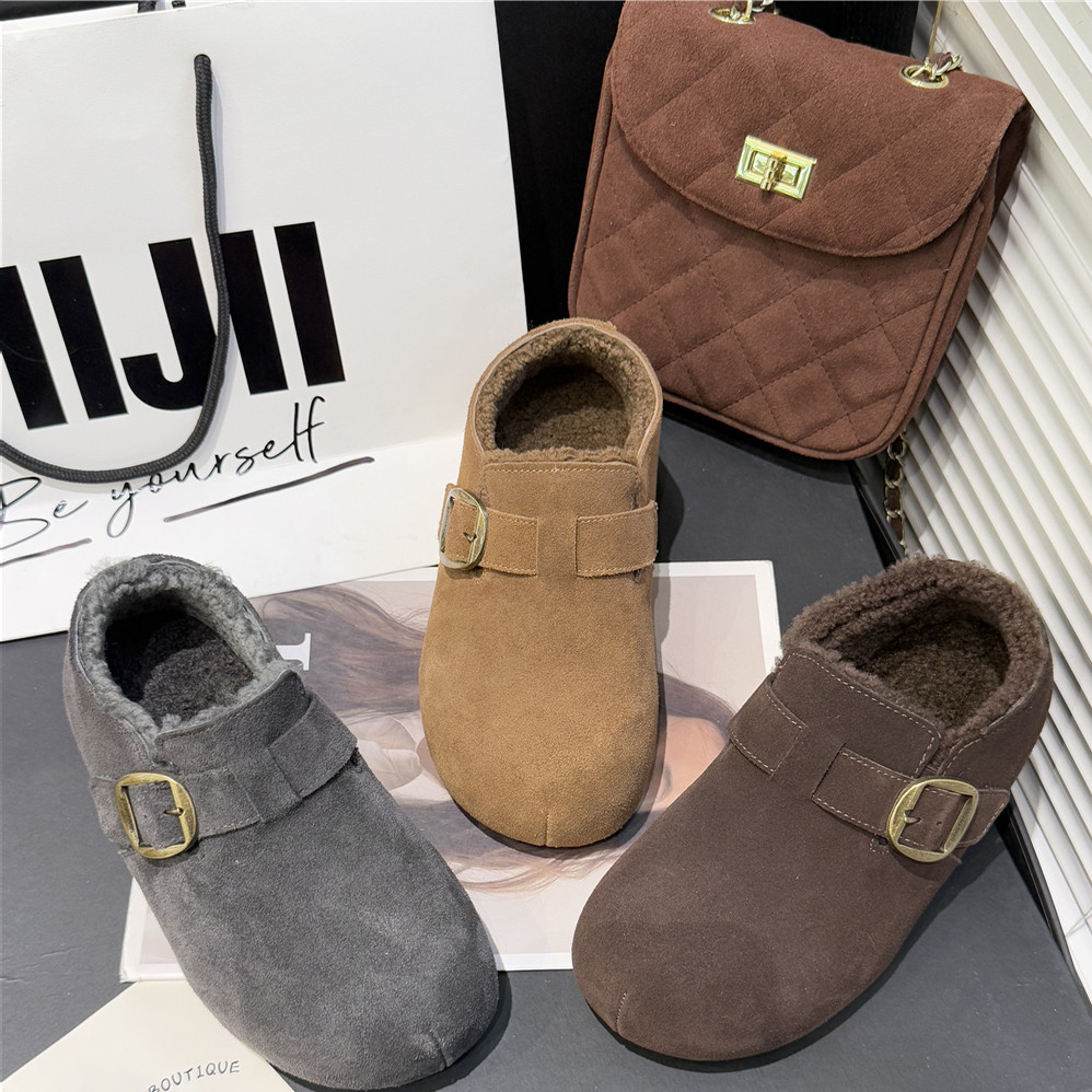 IG~厚底4厘米魔术贴2025冬季款一脚蹬反绒皮勃肯鞋加绒棉鞋79-166,淘宝优惠券,粉丝福利购,淘宝优惠卷