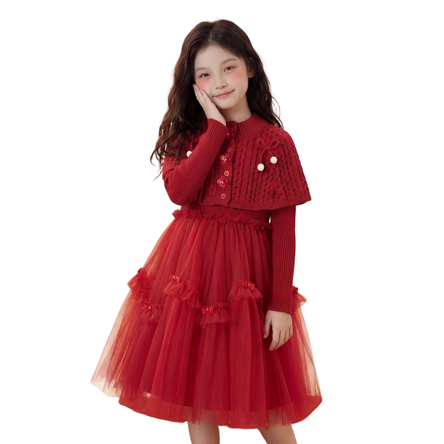 女童红色连衣裙2026秋冬新款礼服裙中大童新年韩版毛衣网纱公主裙,淘宝优惠券,粉丝福利购,淘宝优惠卷