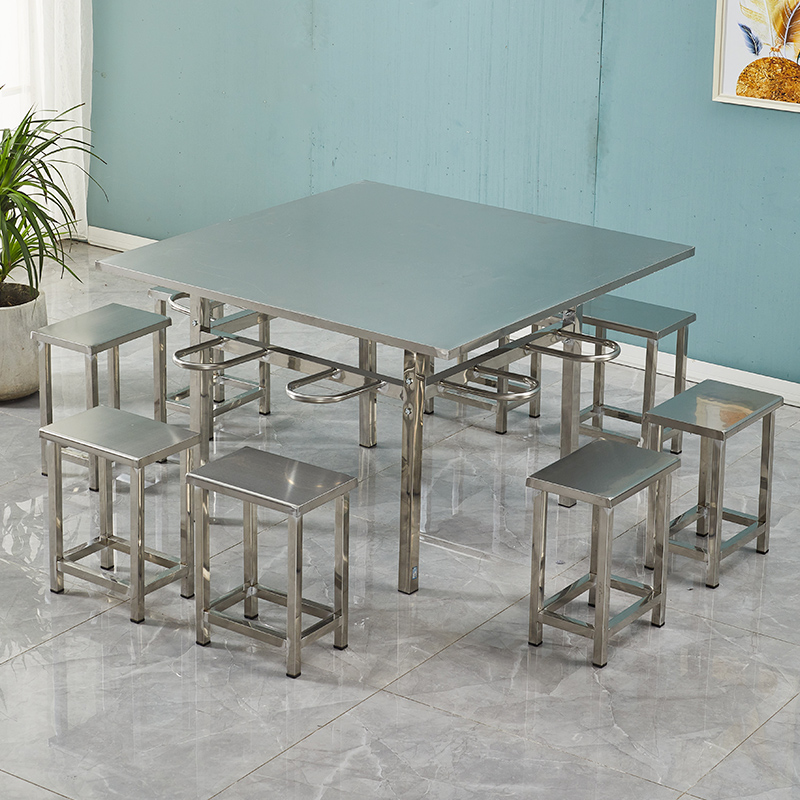 不锈钢挂凳桌食堂餐桌椅4人6人位学校工厂员工食堂长方形快餐桌椅,淘宝优惠券,粉丝福利购,淘宝优惠卷