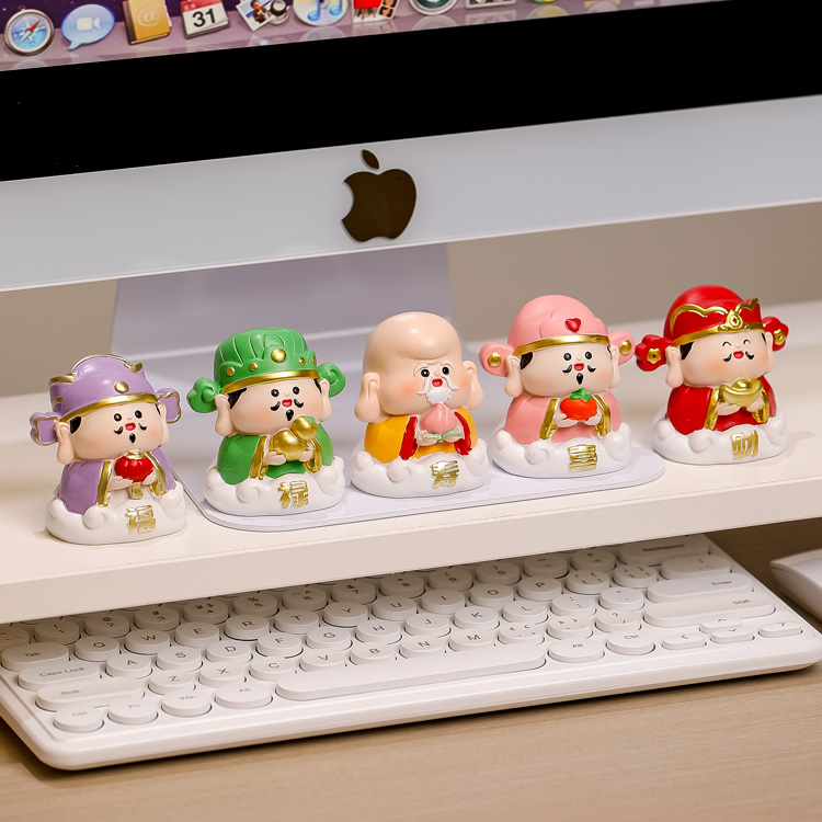 卡通可爱各路小神仙财神爷创意摆件办公室工位桌面招财车载装饰品 - 图0