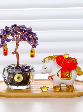 国潮风马上发财水晶树套装装饰品