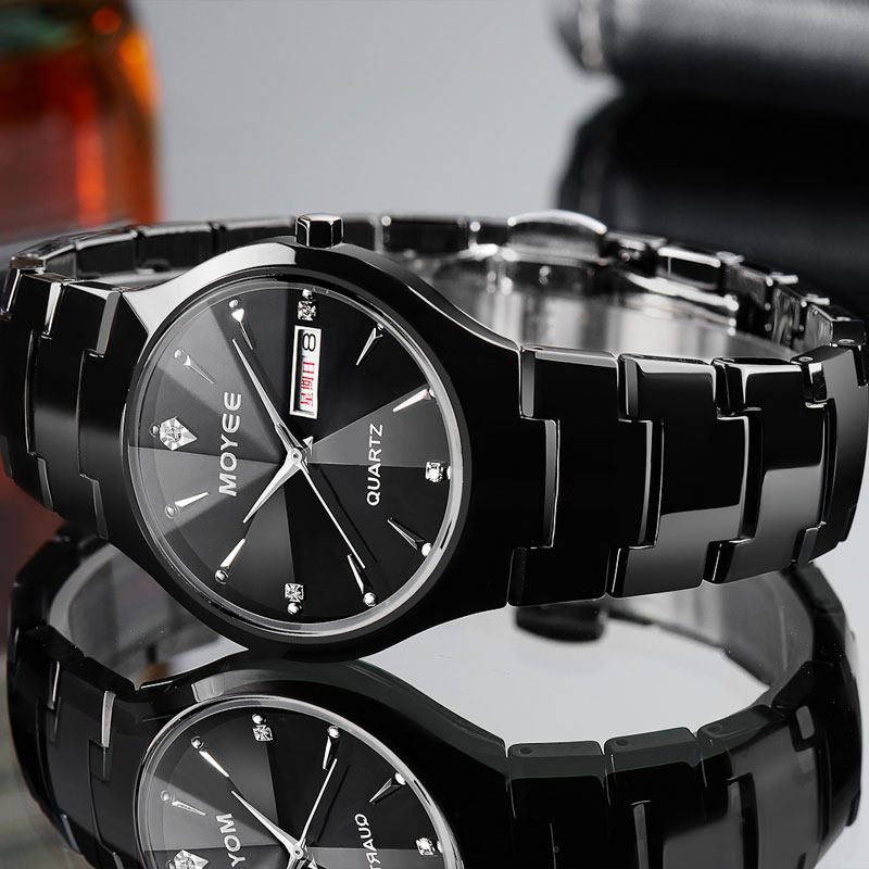 钨钢情侣男士陶瓷刻字防水学生女表 moyee摩尔国产腕表