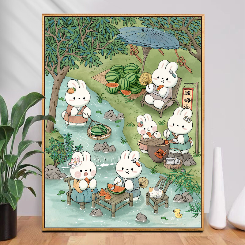 消夏兔十字绣2025新款高级客厅满绣玄关可爱卡通年轻人简单手工绣,淘宝优惠券,粉丝福利购,淘宝优惠卷