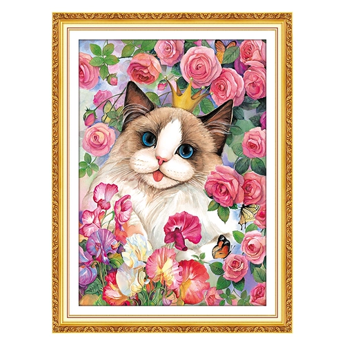 Cat Cross Emelcodery 2023 Новая линейная вышитая спальня современная простая розовая цветок милая версия ручной вышивки